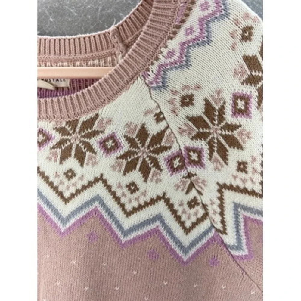 Aeropostale Fair Isle Sweater Womens XL Pink Cropped Snowflake Knit Scoop Neck
